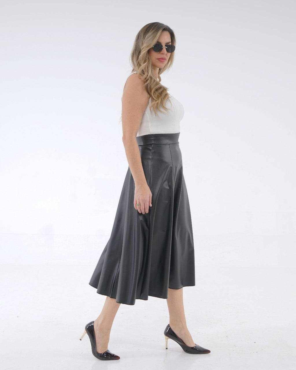 LEATHER MIDI SKIRT