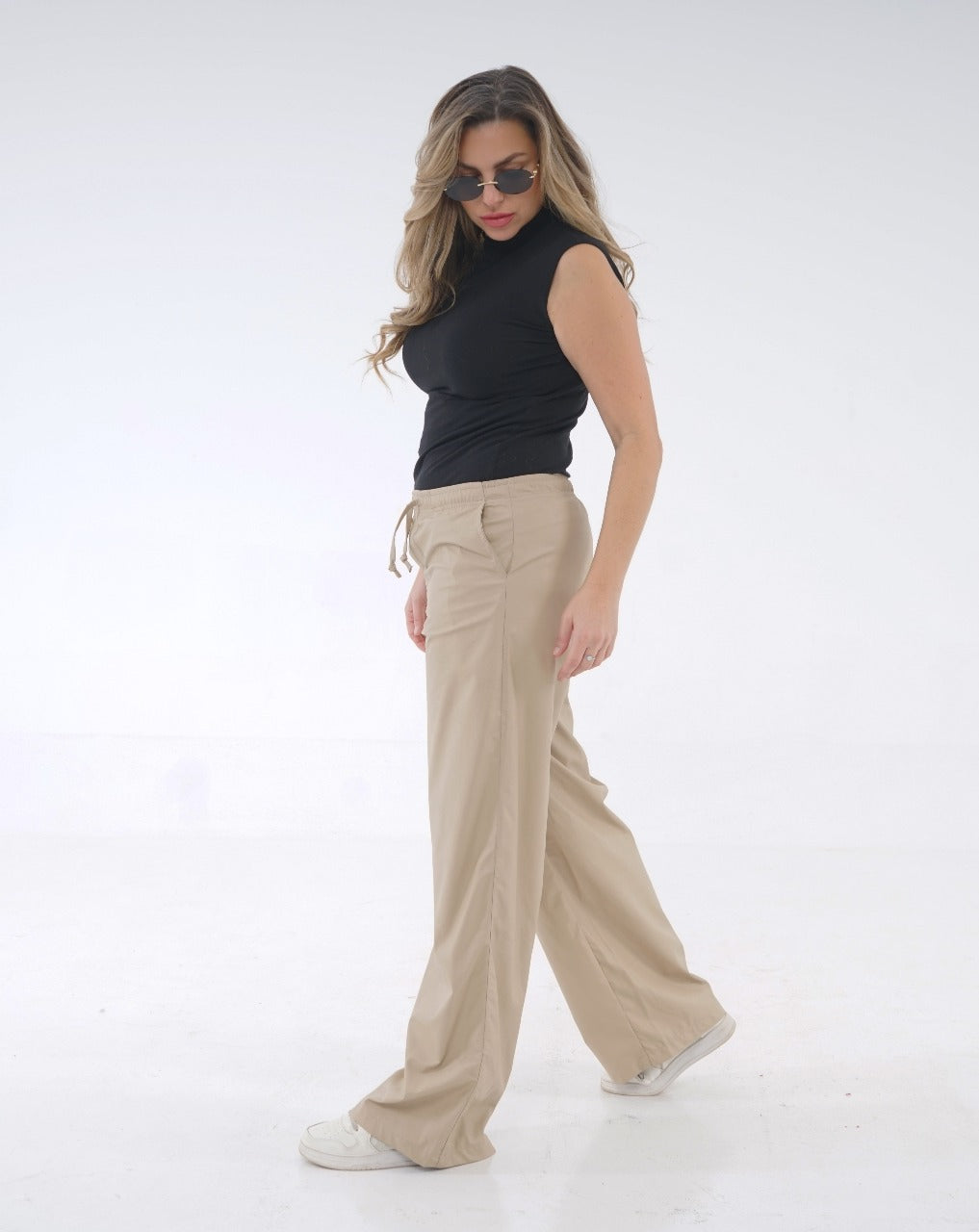LEATHER WIDE-LEG TROUSER