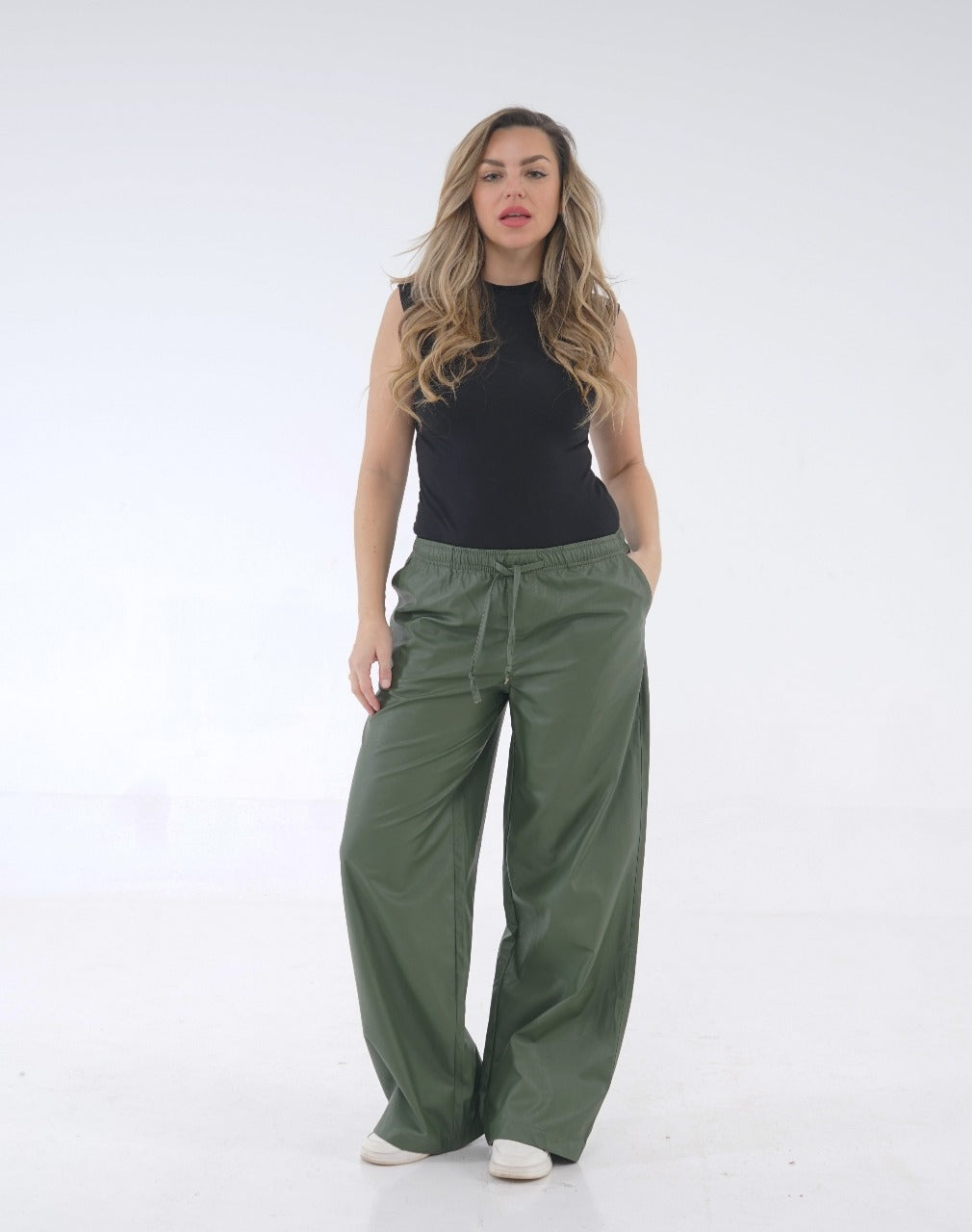 LEATHER WIDE-LEG TROUSER