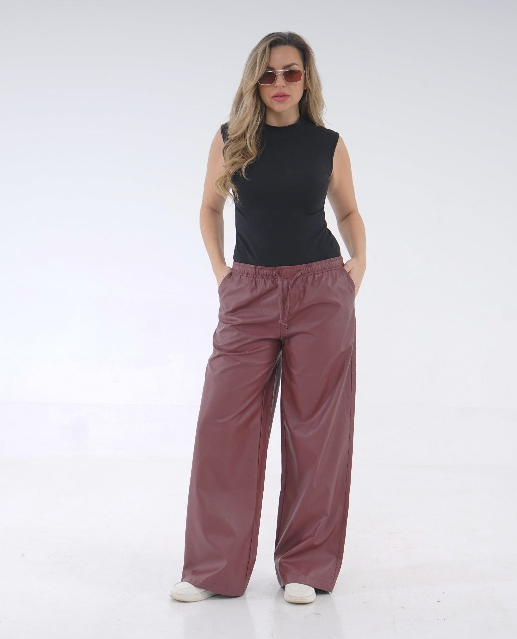 LEATHER WIDE-LEG TROUSER