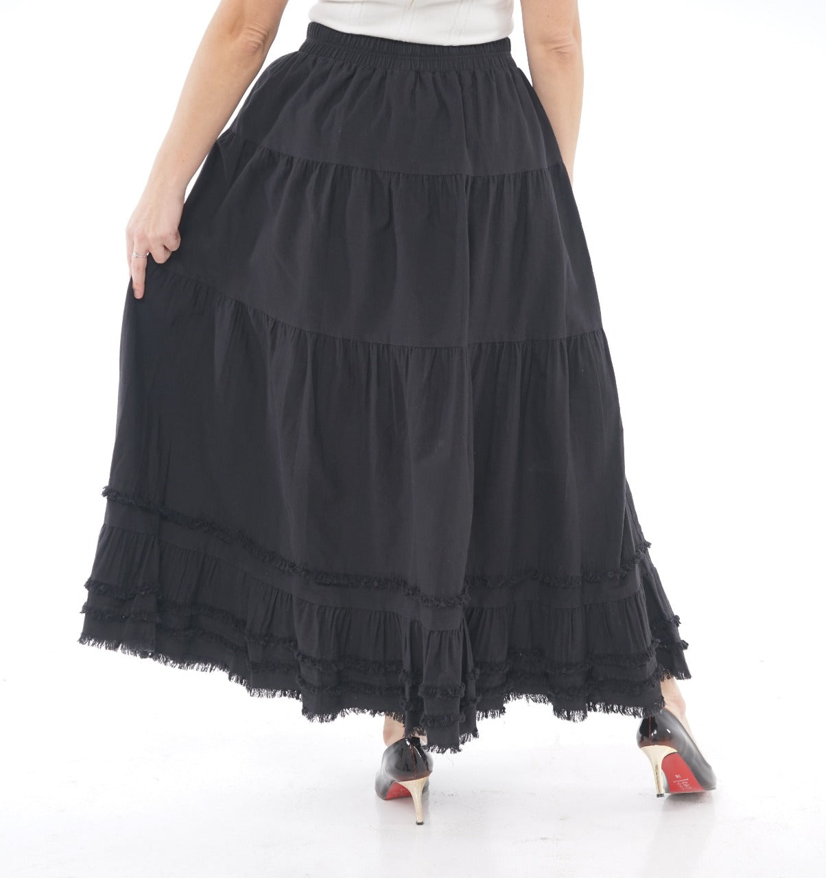 TIERED ELASTIC MIDI SKIRT