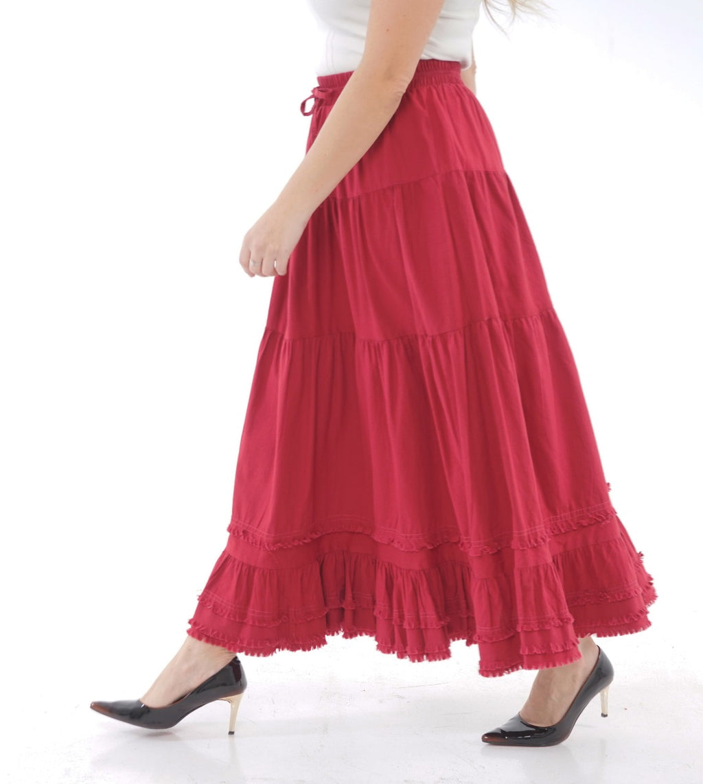 TIERED ELASTIC MIDI SKIRT