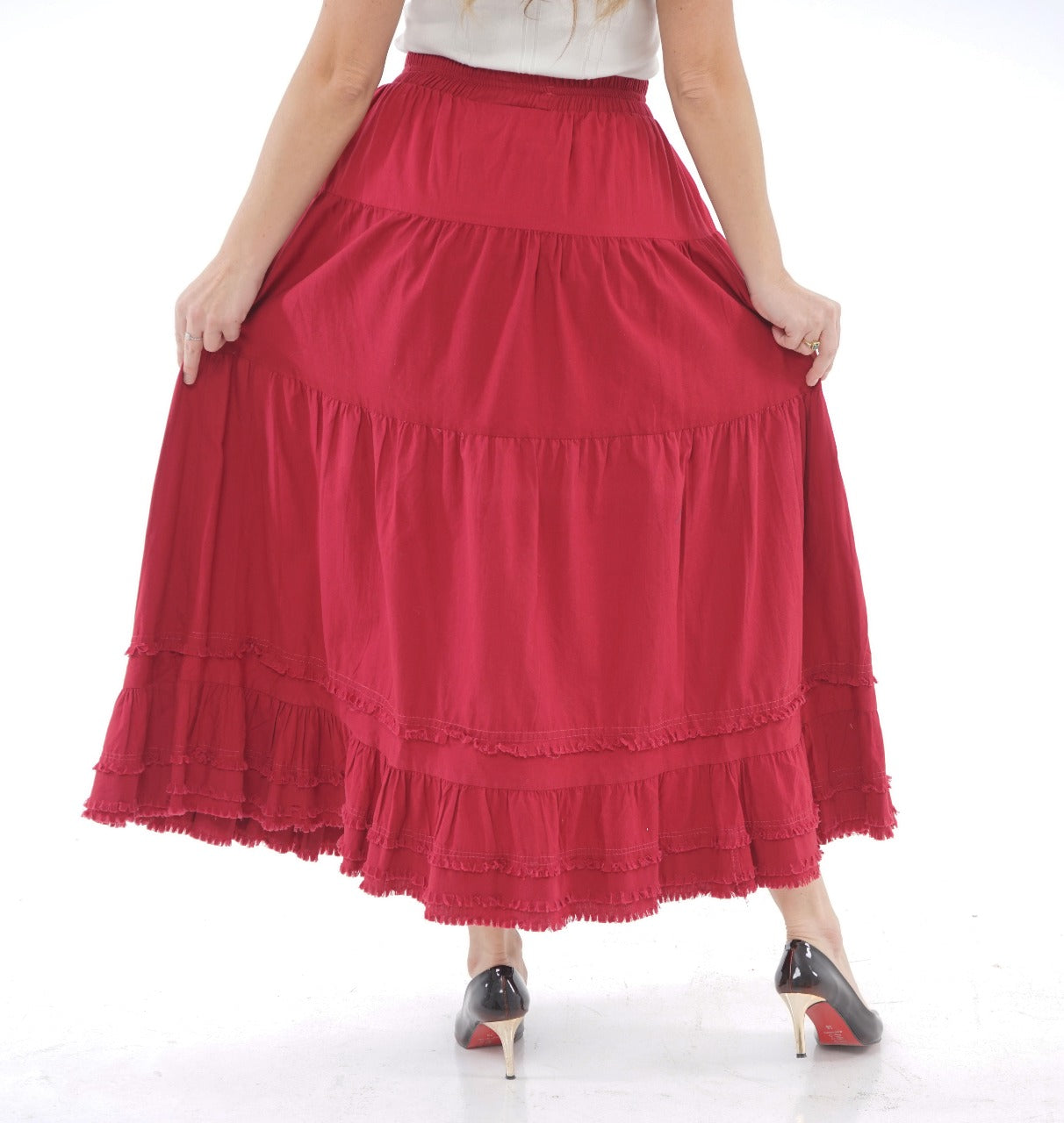 TIERED ELASTIC MIDI SKIRT