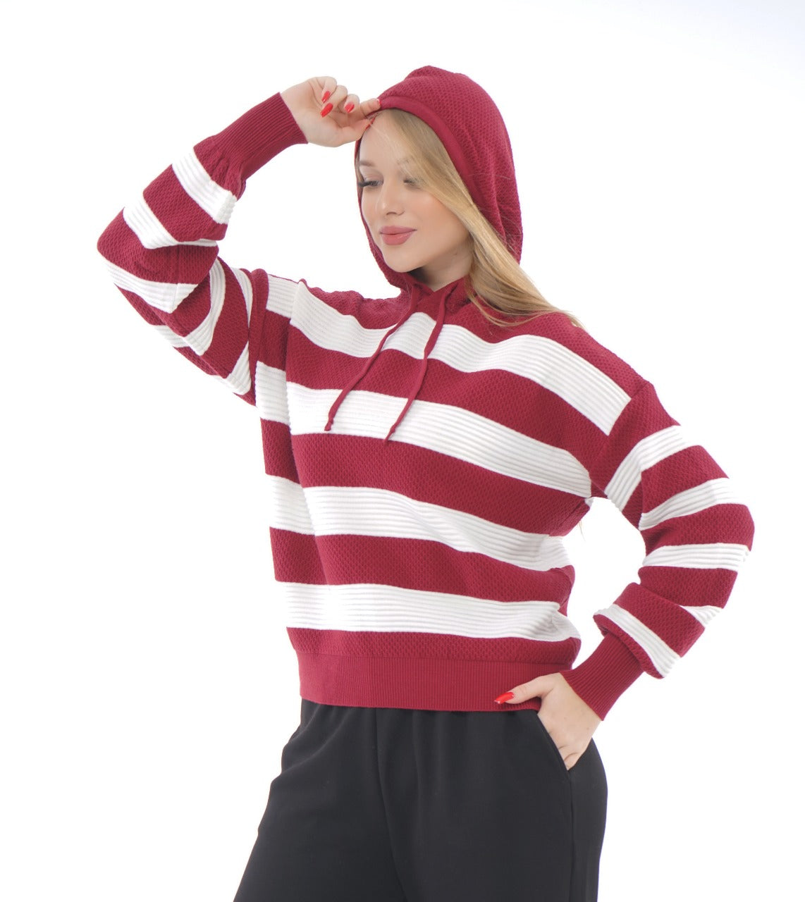 STRIPED KNIT HOODIE