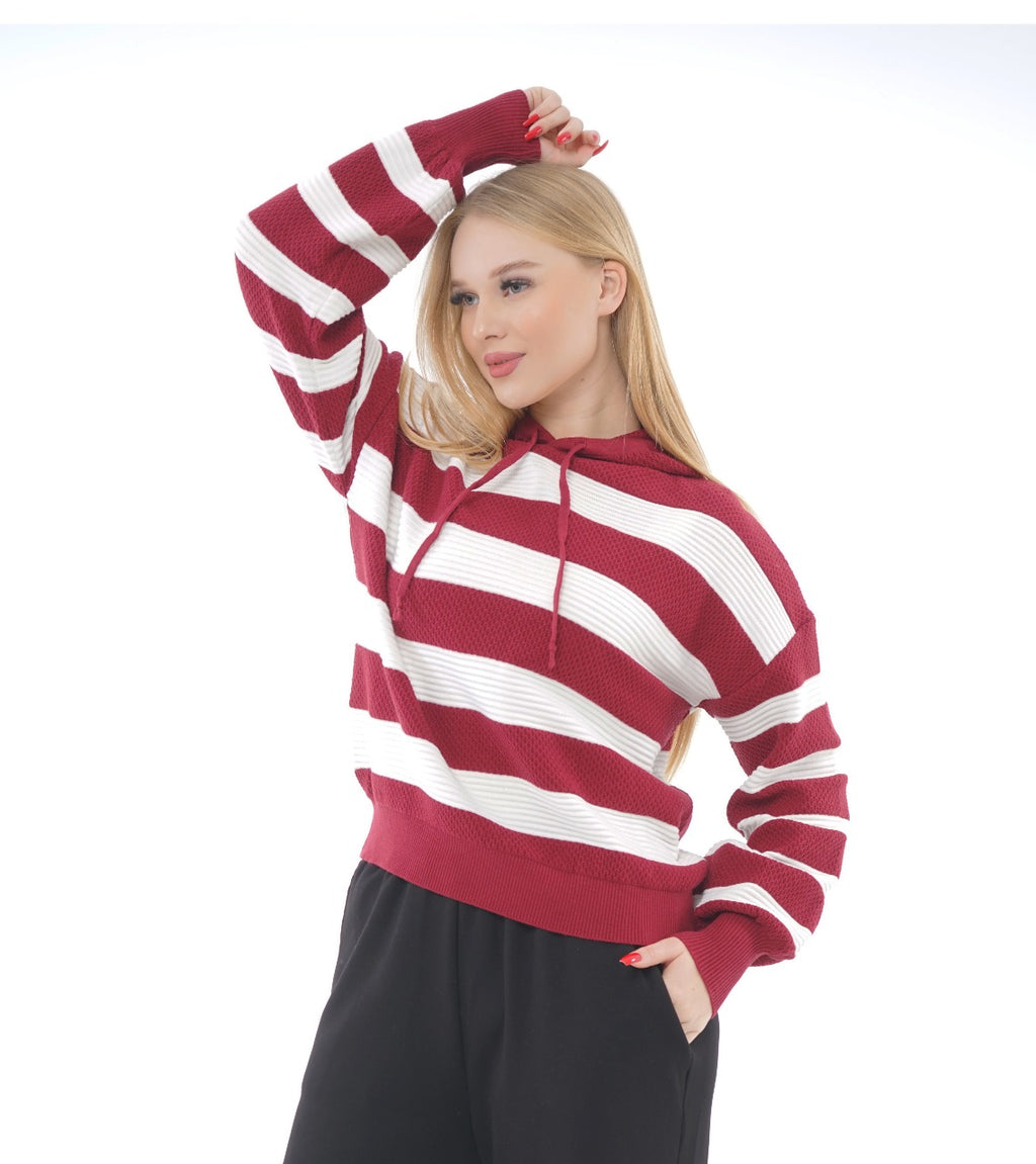 STRIPED KNIT HOODIE