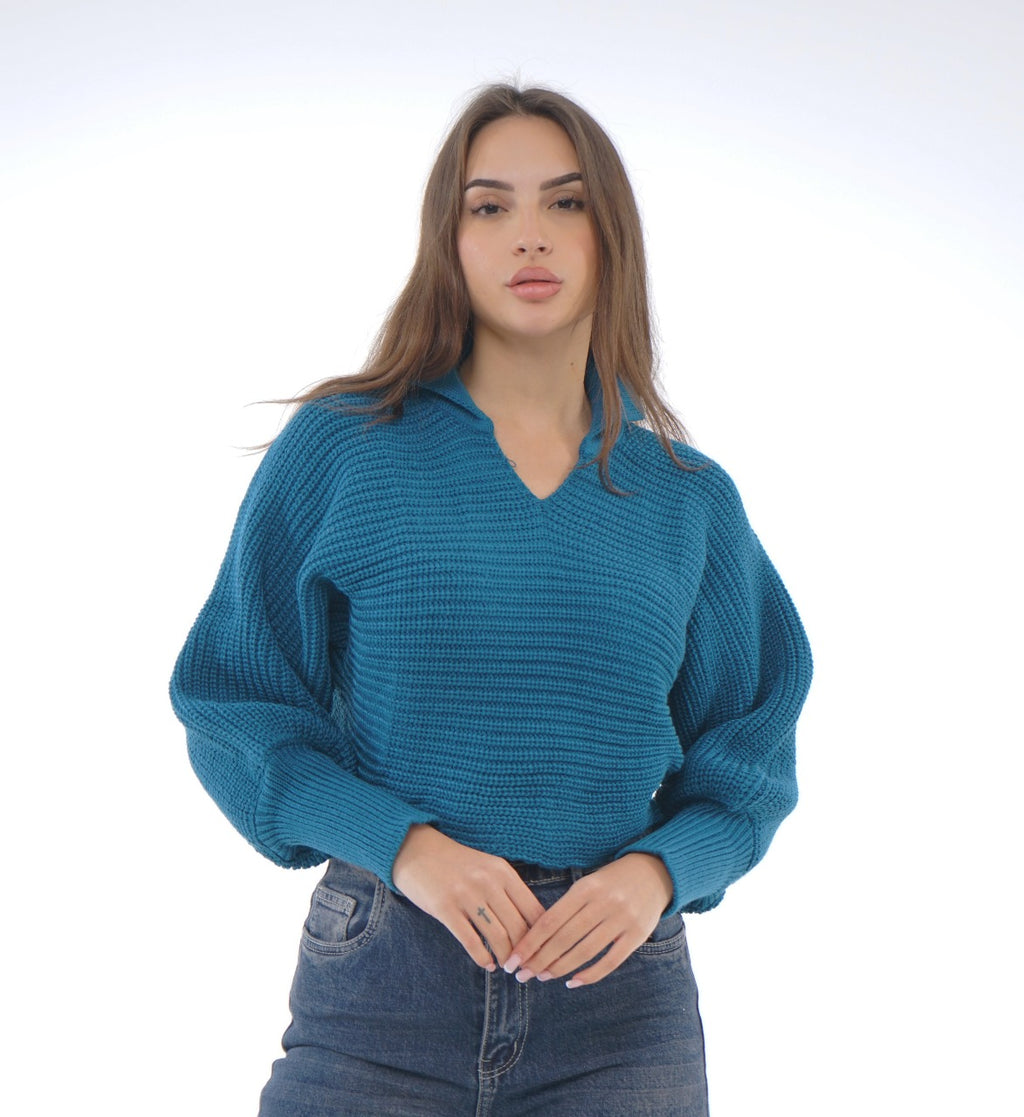POLO V-NECK KNIT BLOUSE
