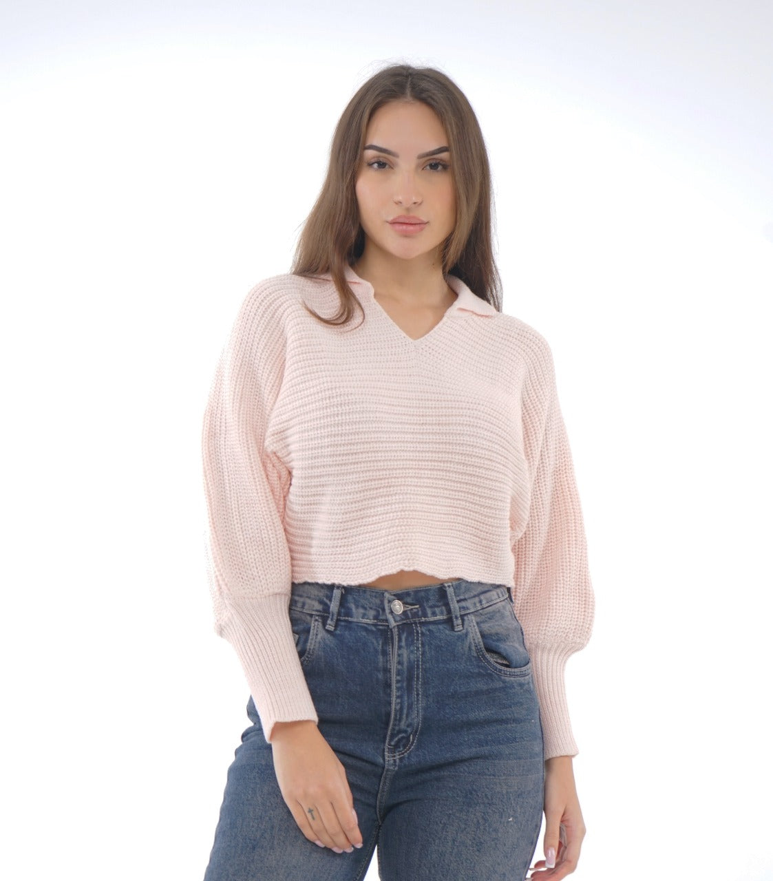 POLO V-NECK KNIT BLOUSE