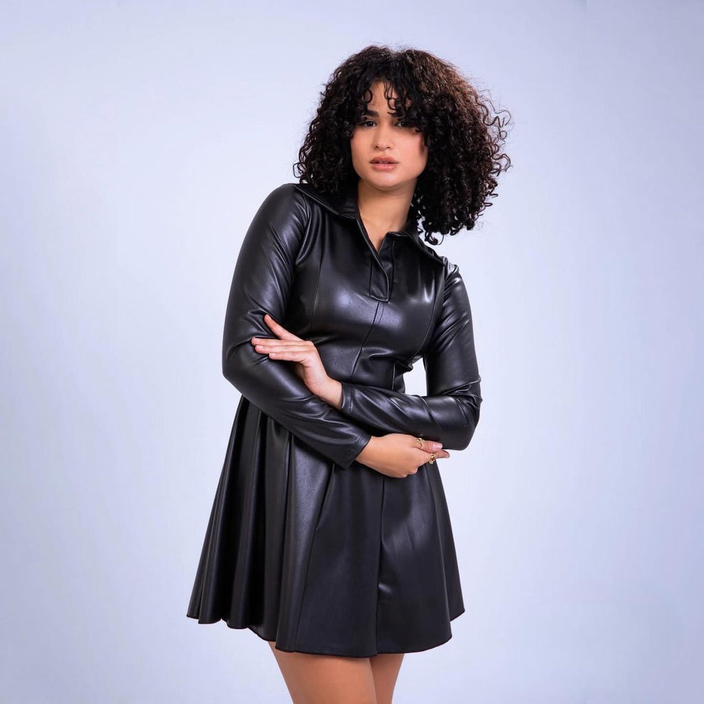 LEATHER COLLAR MINI DRESS