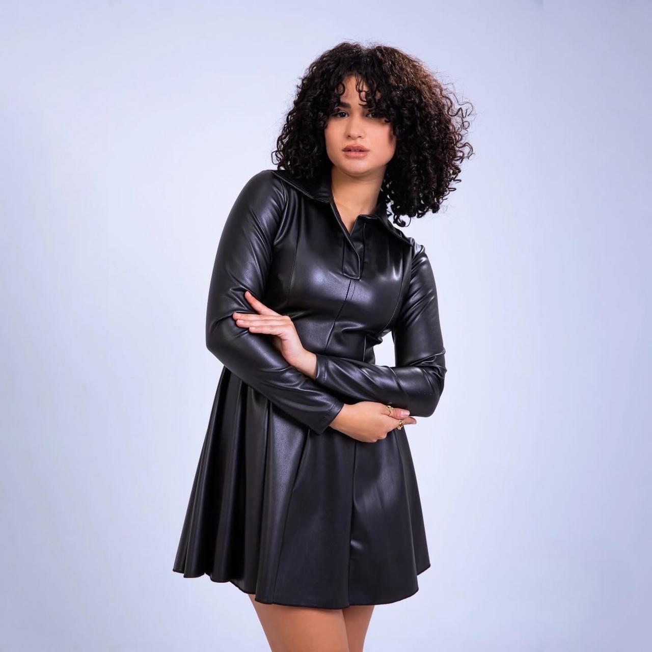 LEATHER COLLAR MINI DRESS