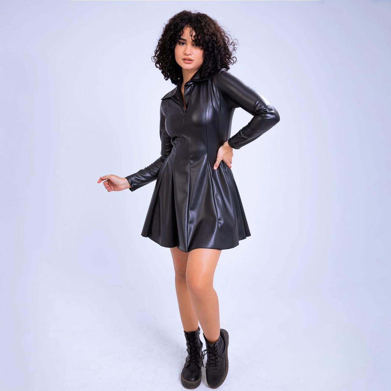 LEATHER COLLAR MINI DRESS