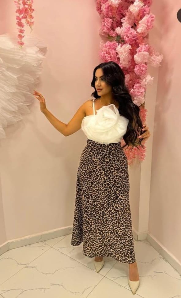 LEOPARD SATIN MIDI SKIRT