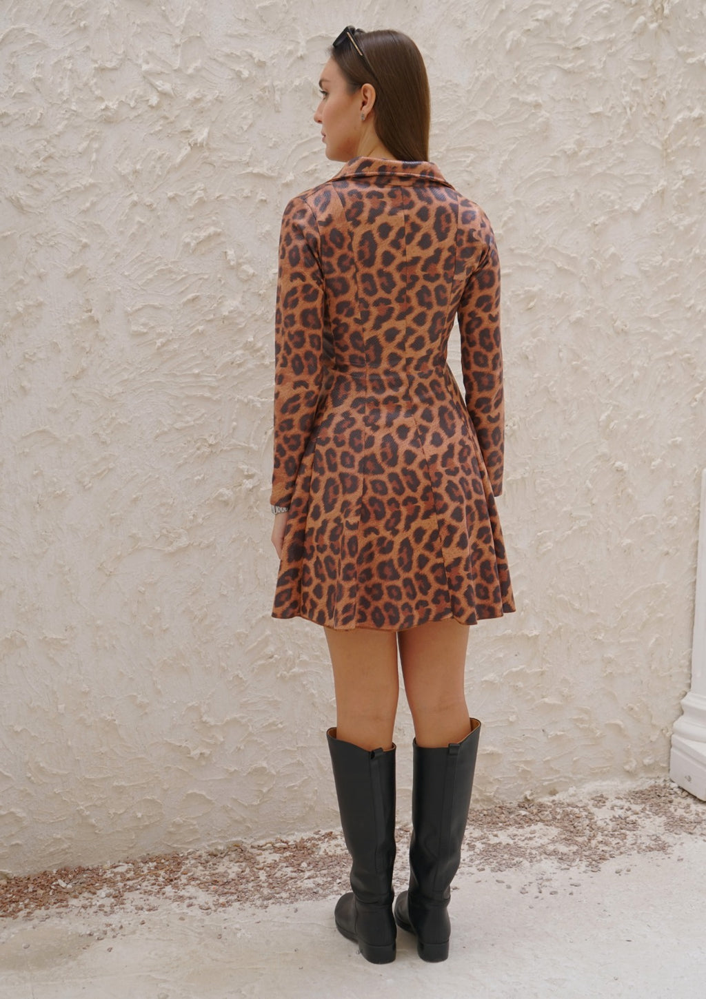 Tiger collar leather dress