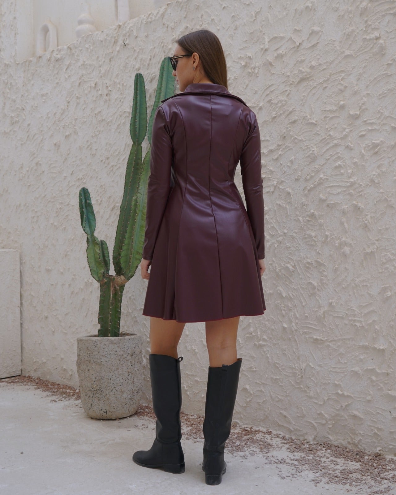 LEATHER COLLAR MINI DRESS