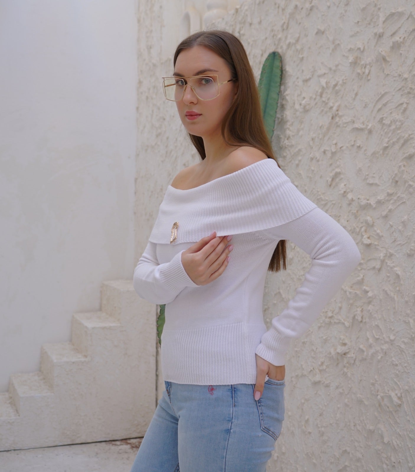 Off-shoulder knit top