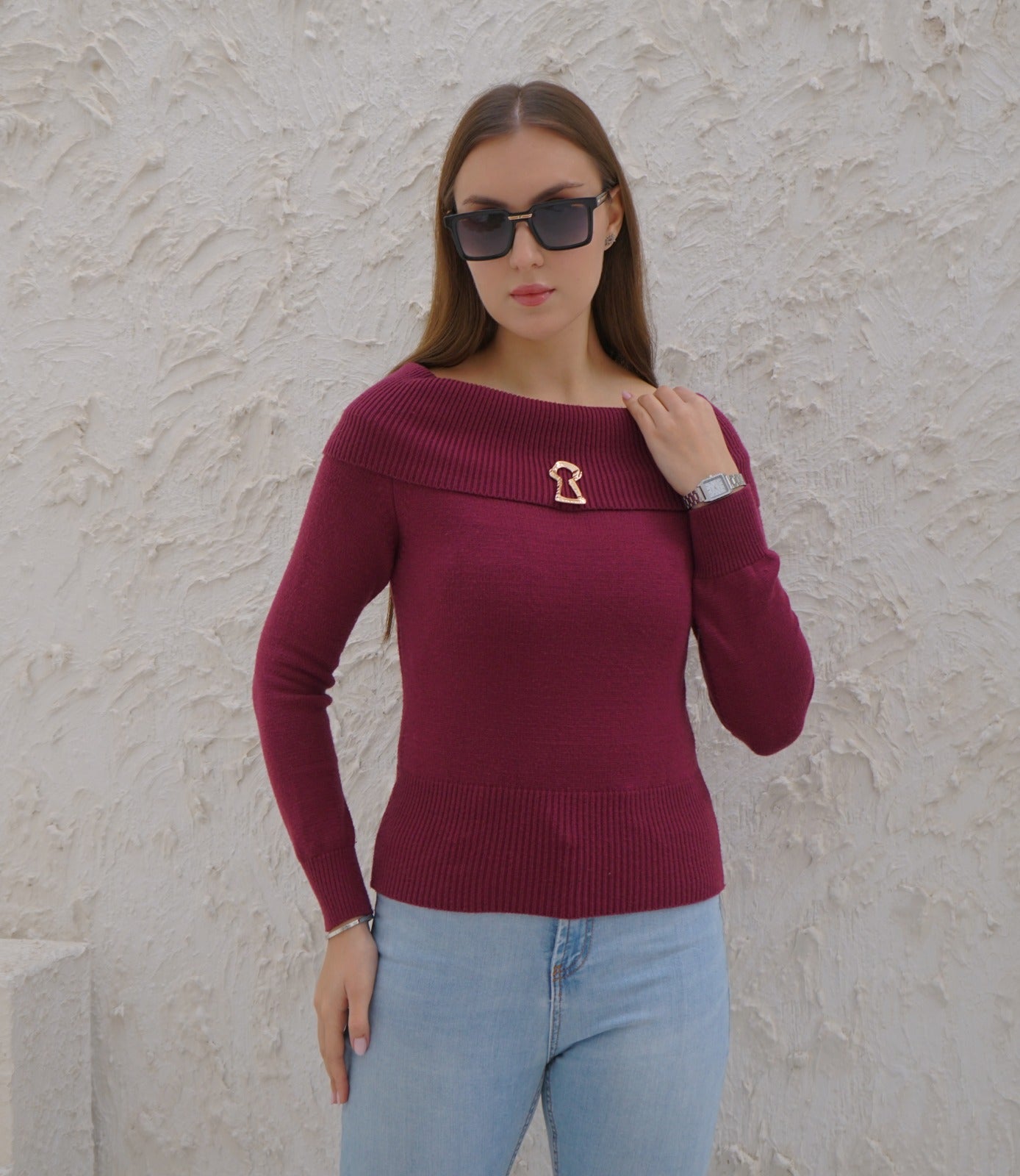 Off-shoulder knit top