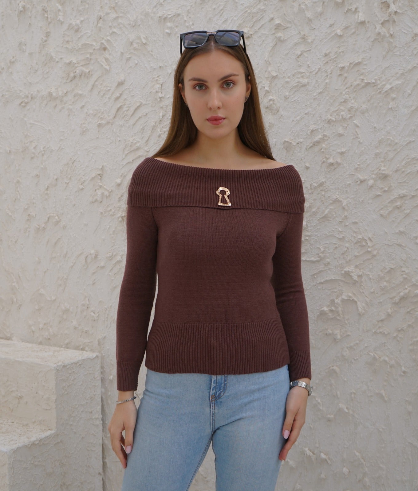 Off-shoulder knit top