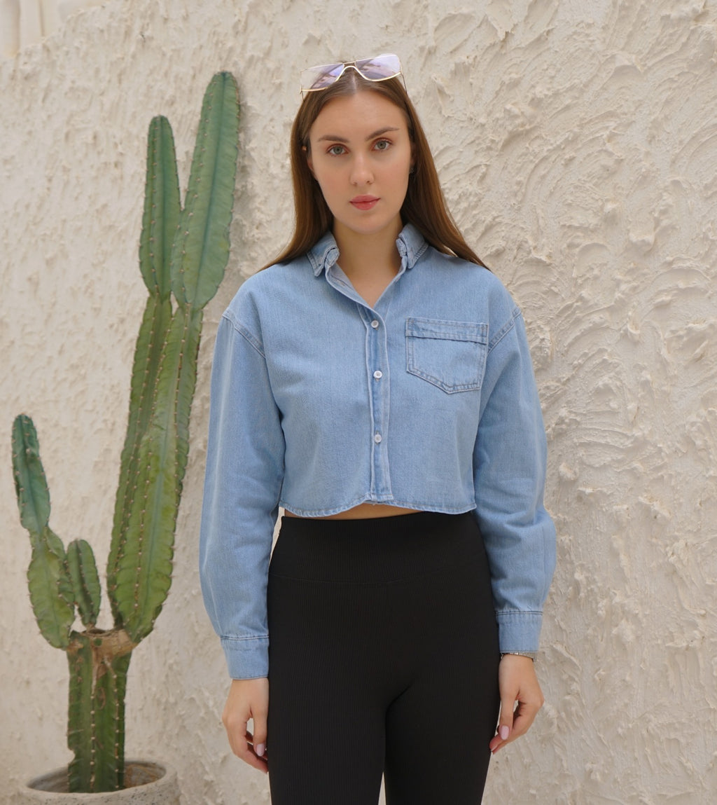 CROPPED GABARDINE CHEMISE