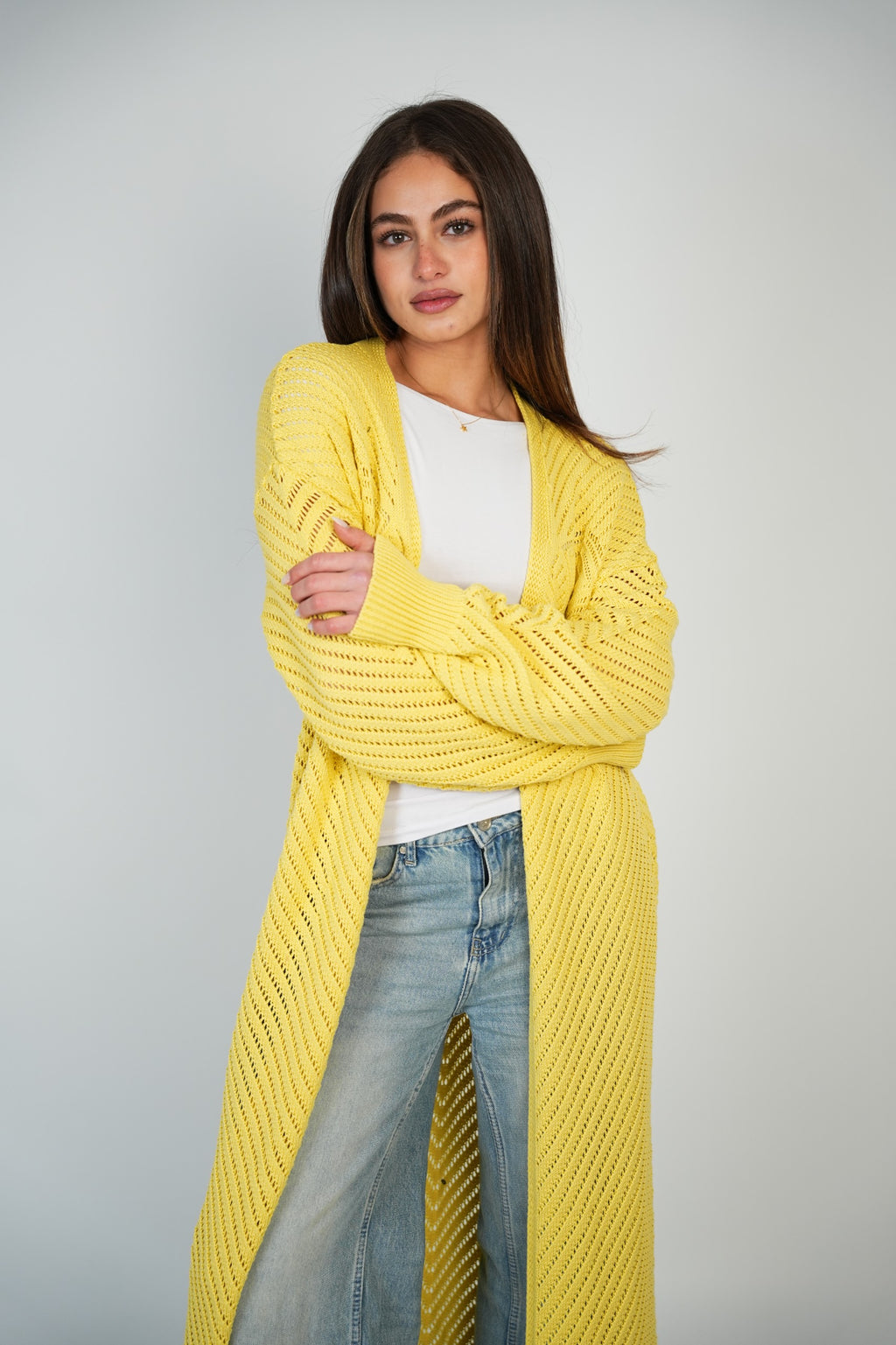 Yellow Mesh Maxi Cardigan