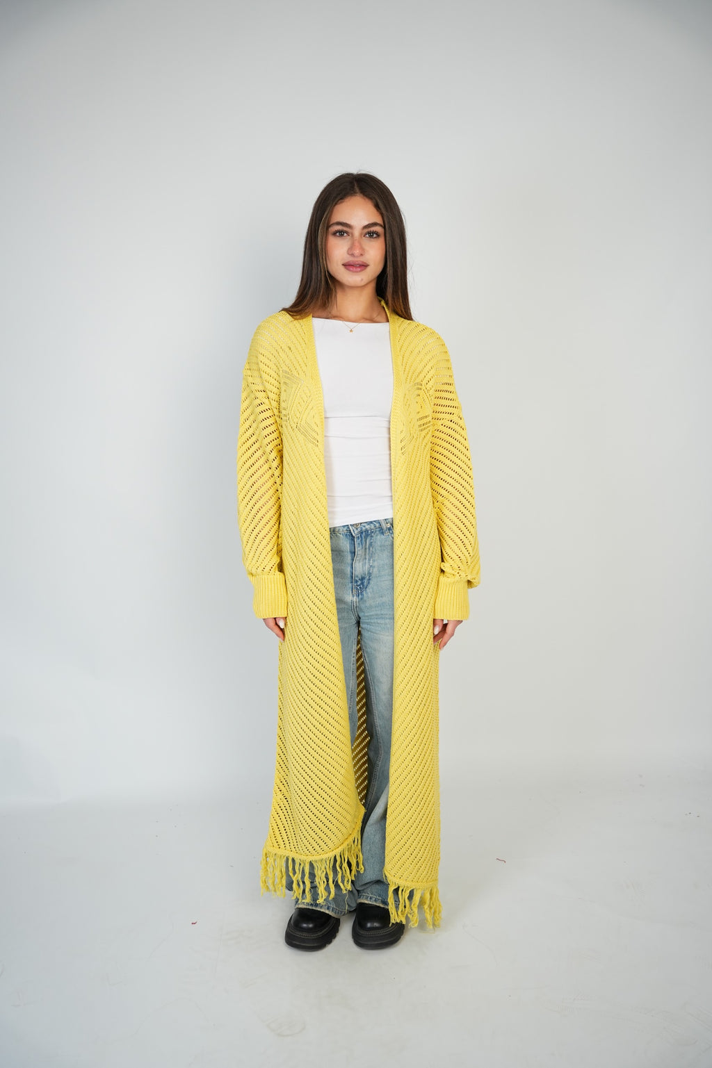 Yellow Mesh Maxi Cardigan