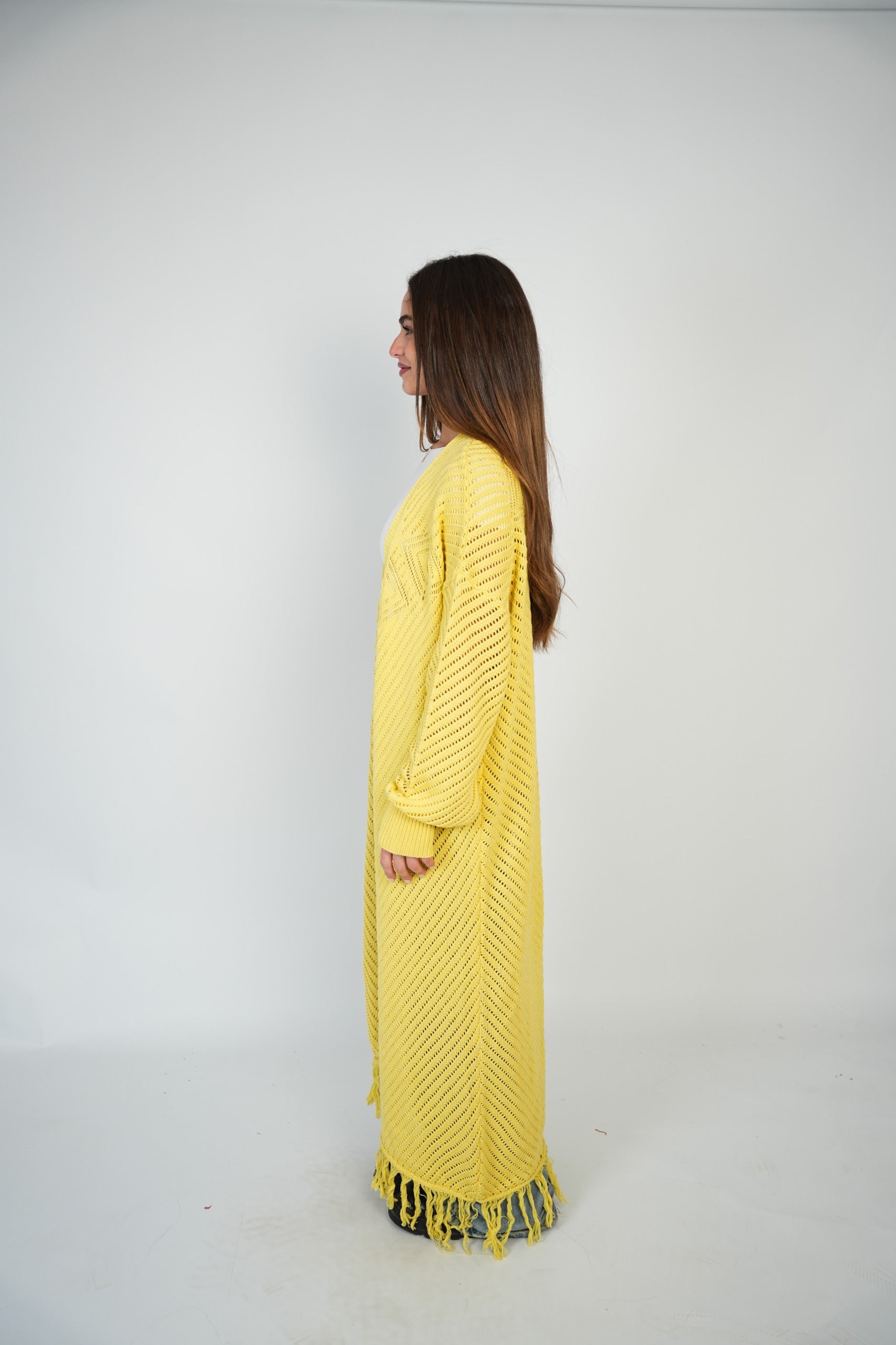 Yellow Mesh Maxi Cardigan