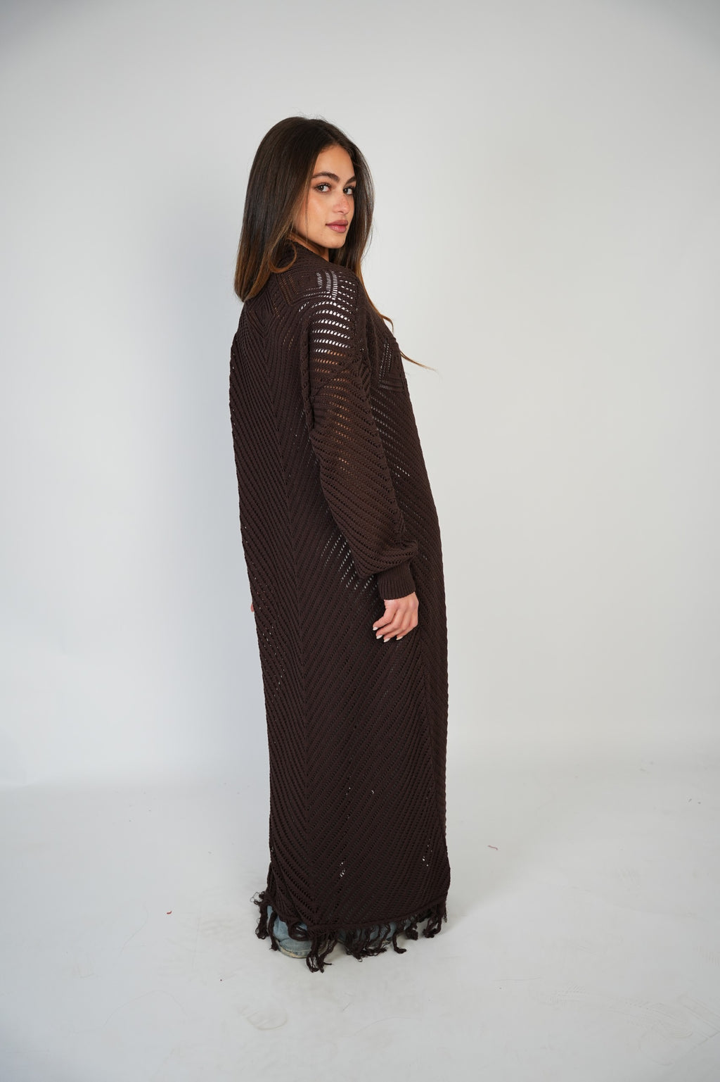 Brown Mesh Maxi Cardigan