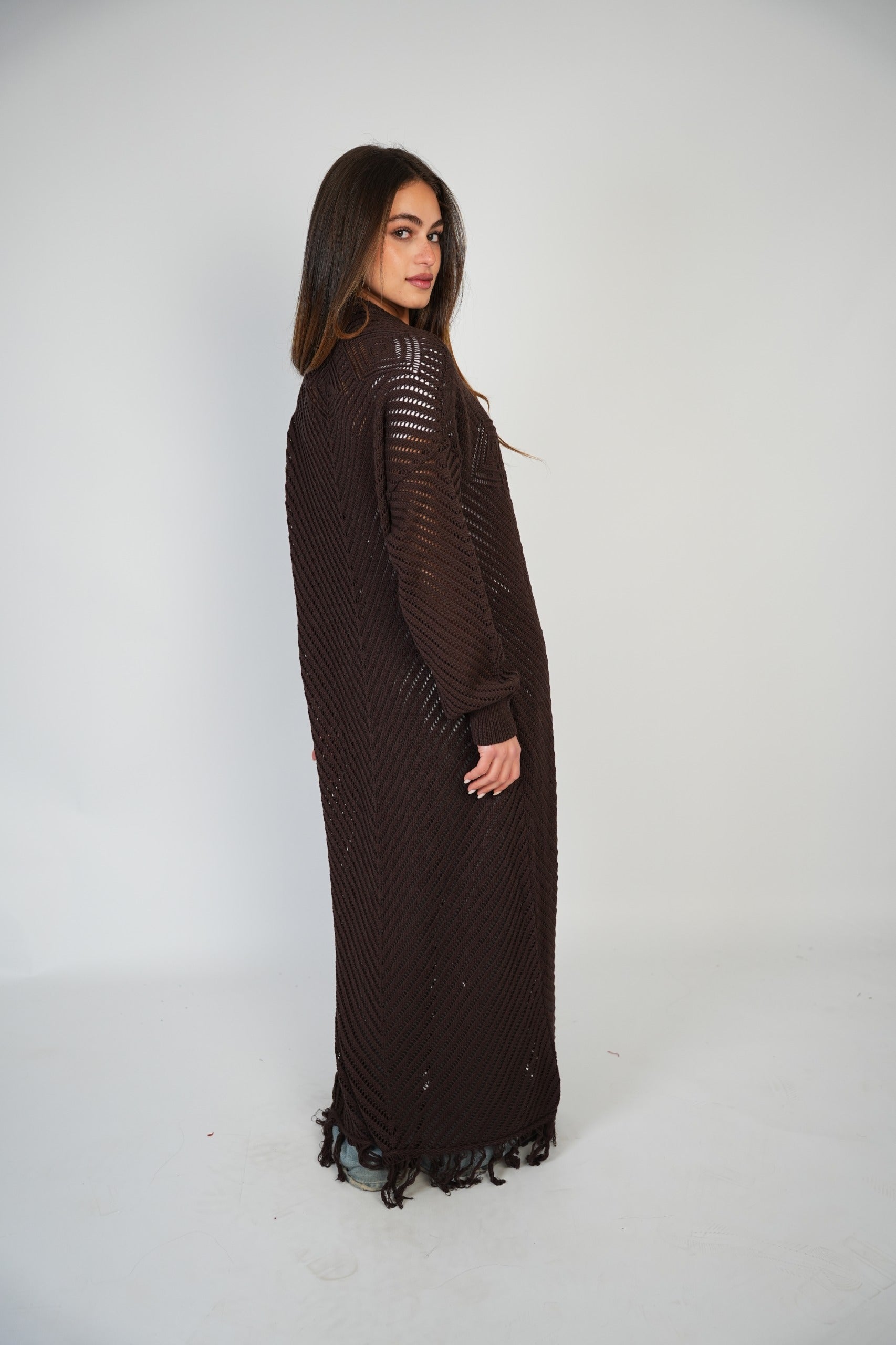 Brown Mesh Maxi Cardigan