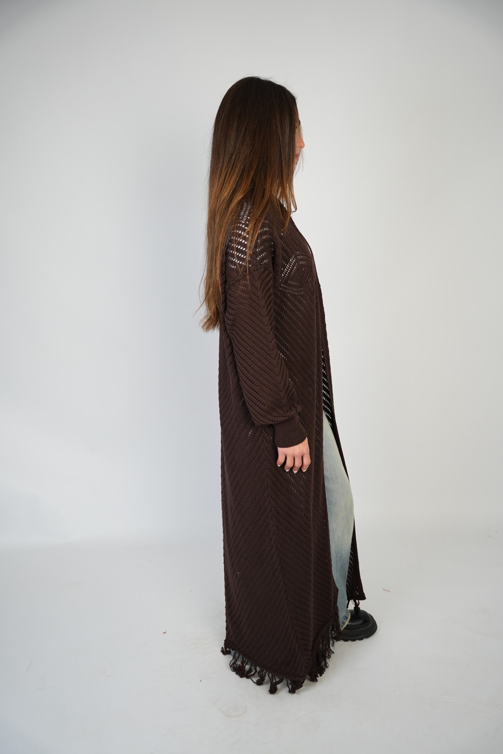 Brown Mesh Maxi Cardigan