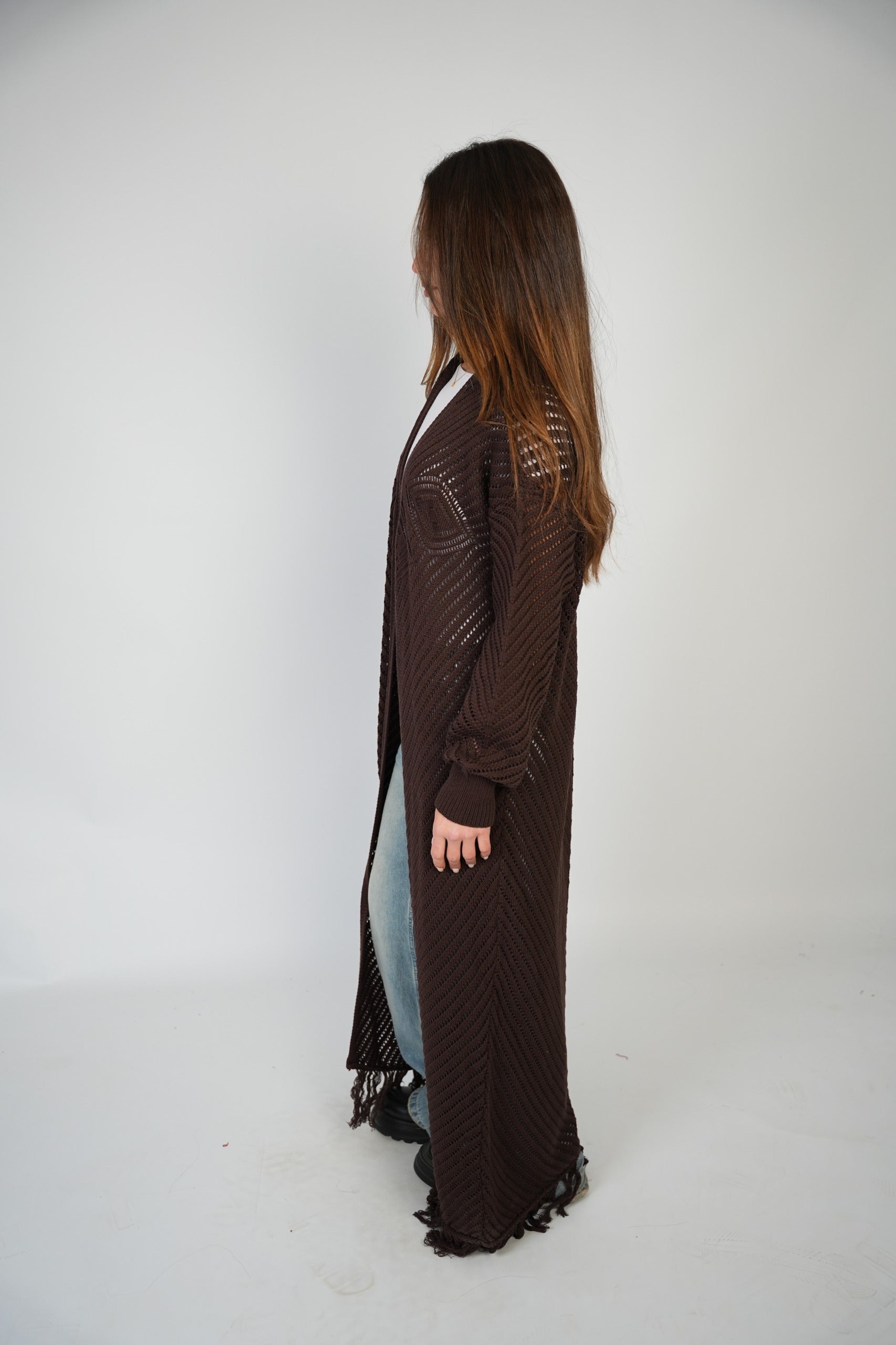 Brown Mesh Maxi Cardigan
