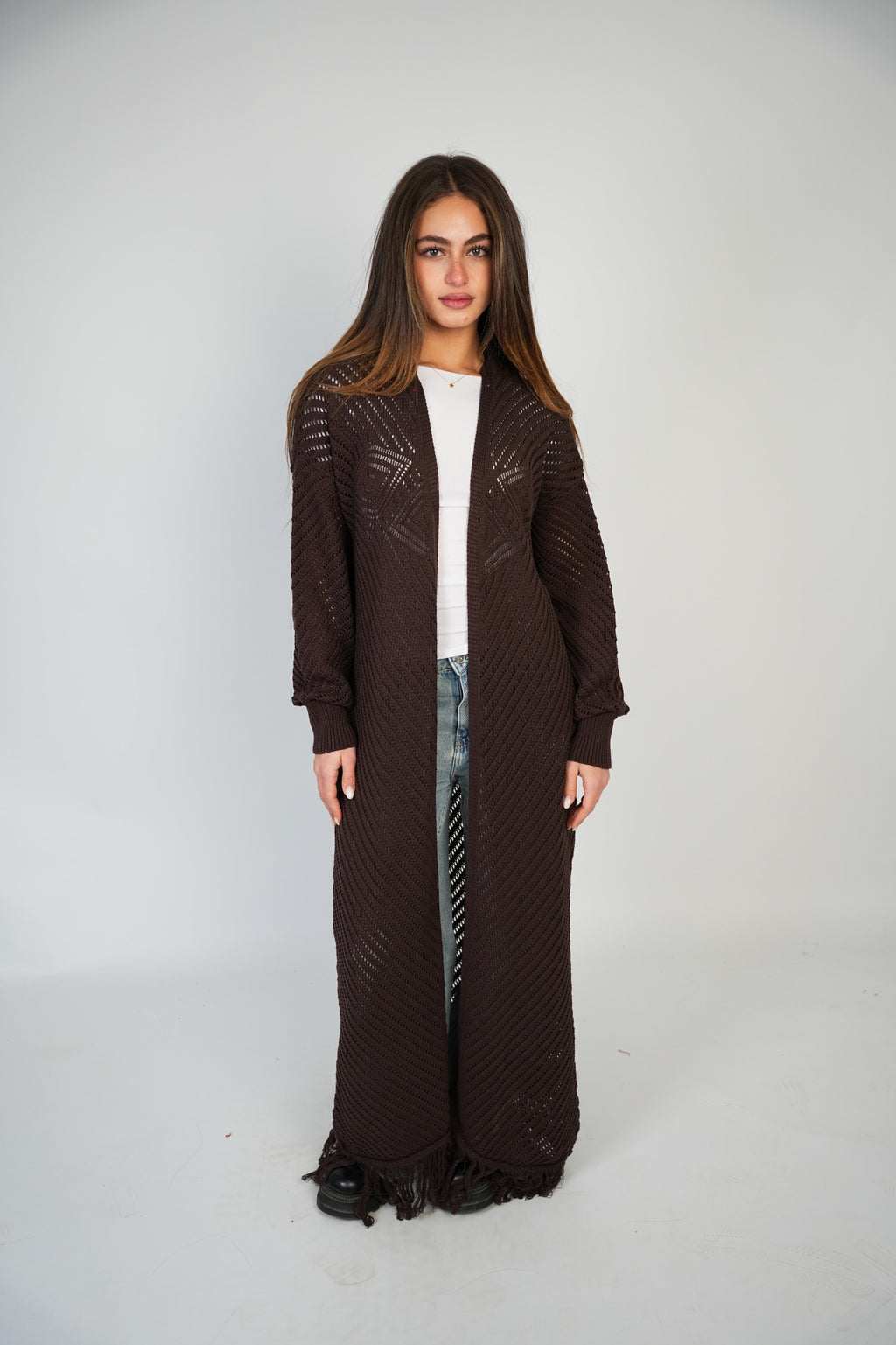 Brown Mesh Maxi Cardigan
