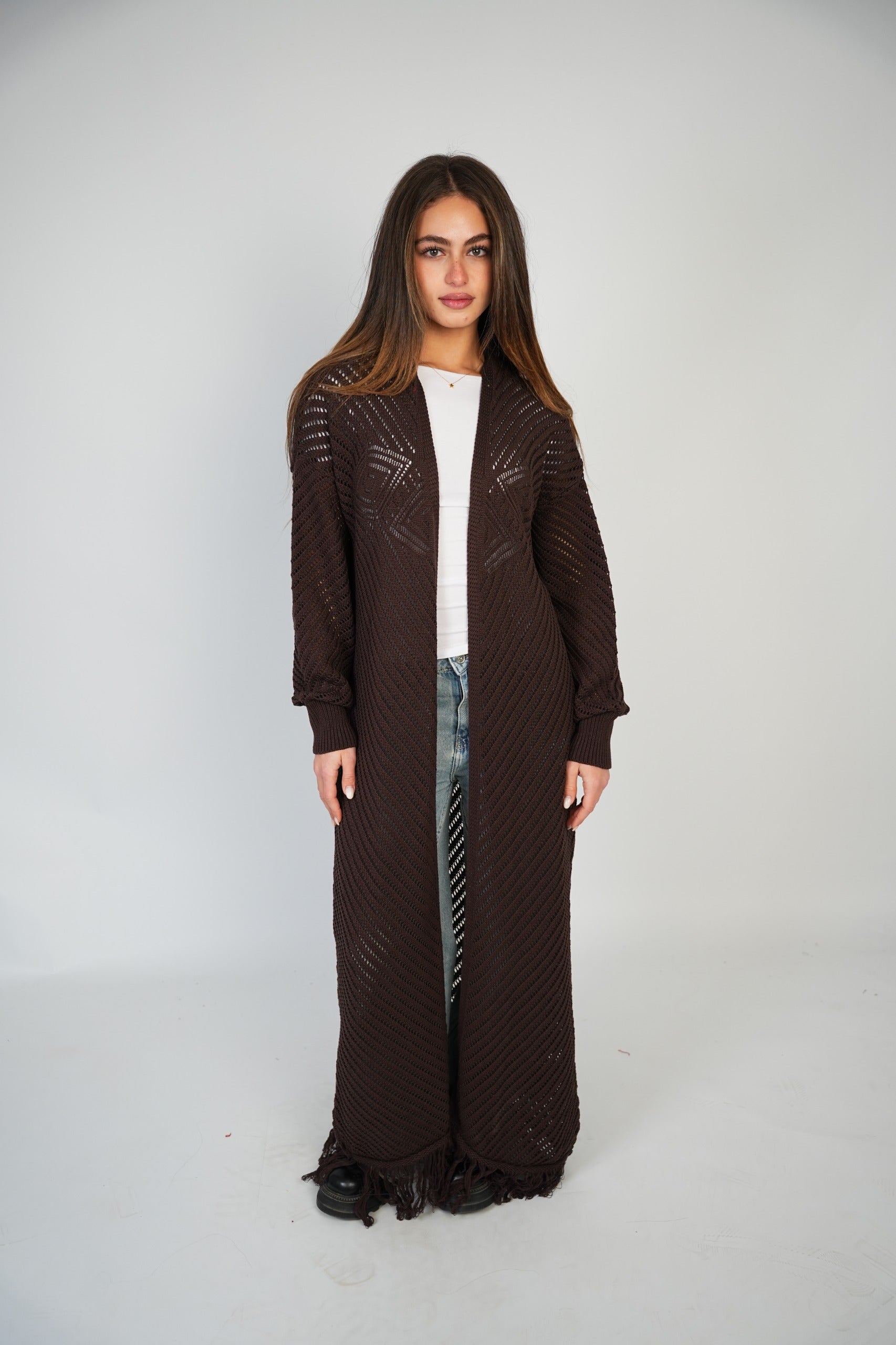 Brown Mesh Maxi Cardigan