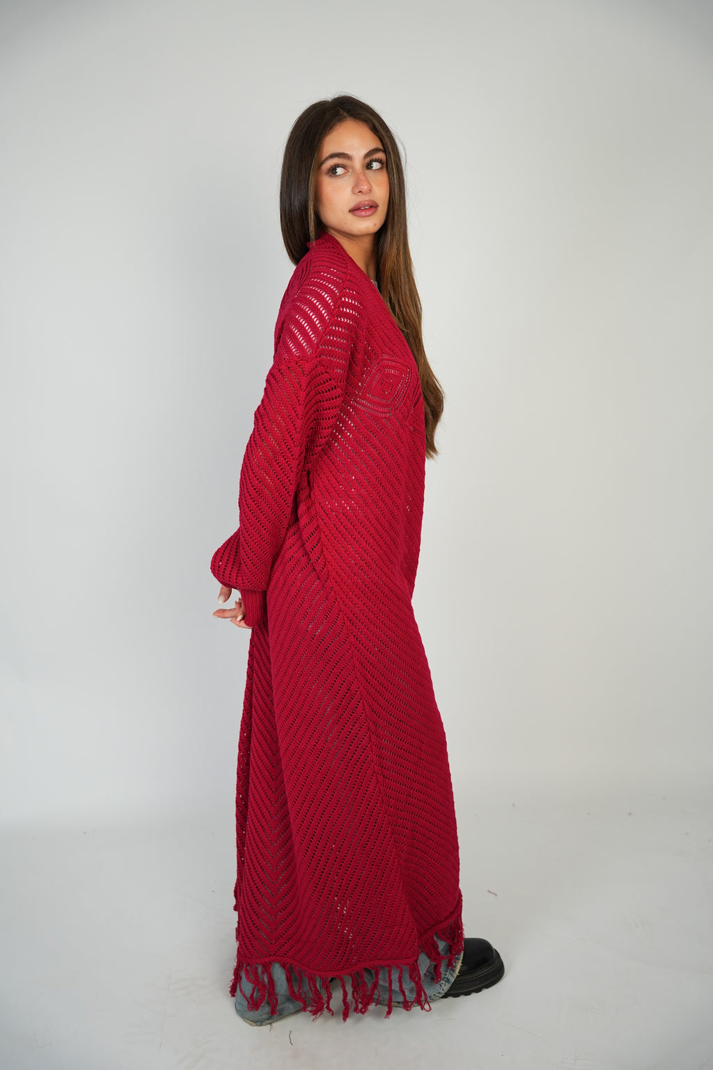 Red Mesh Maxi Cardigan