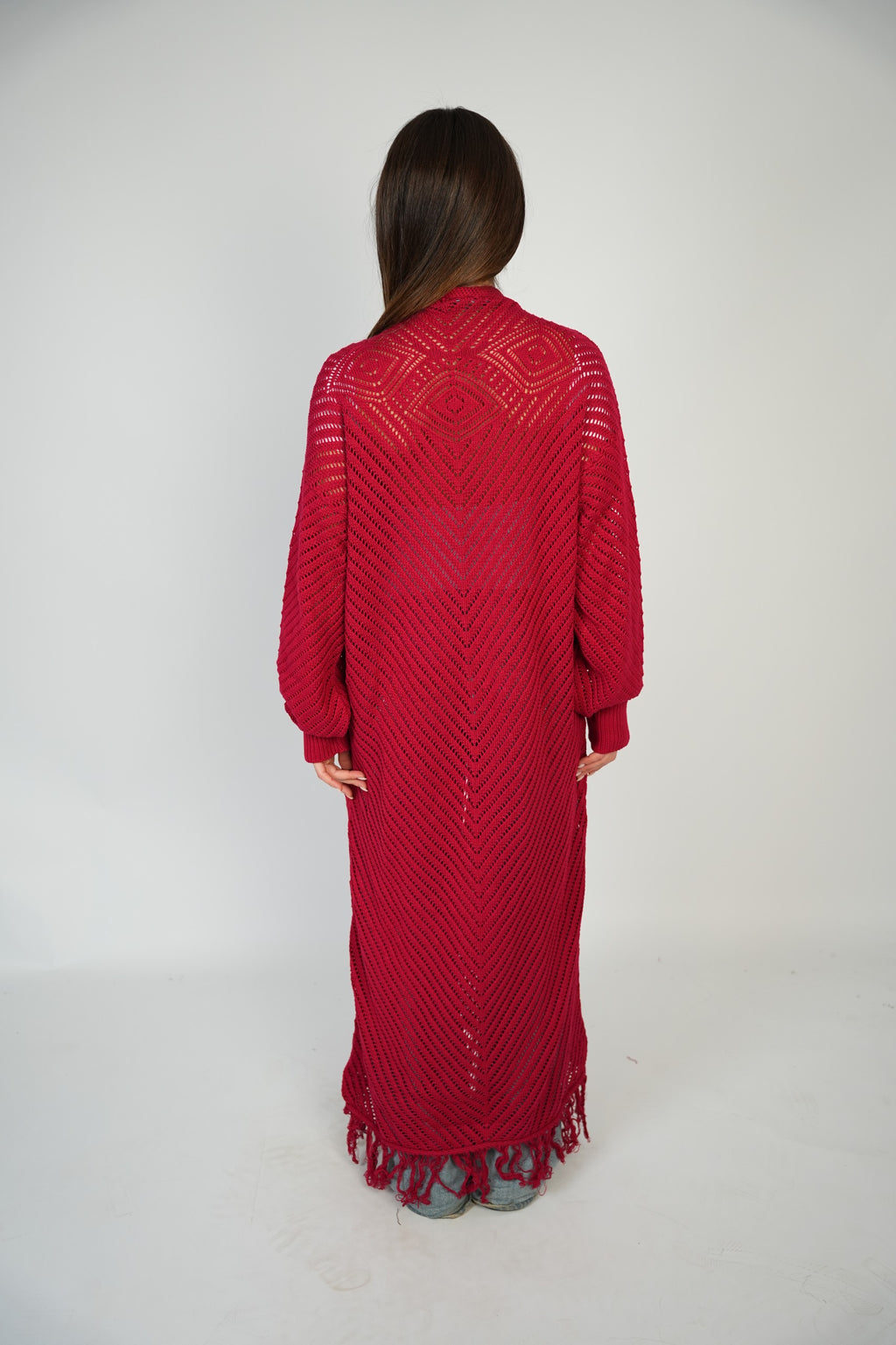 Red Mesh Maxi Cardigan