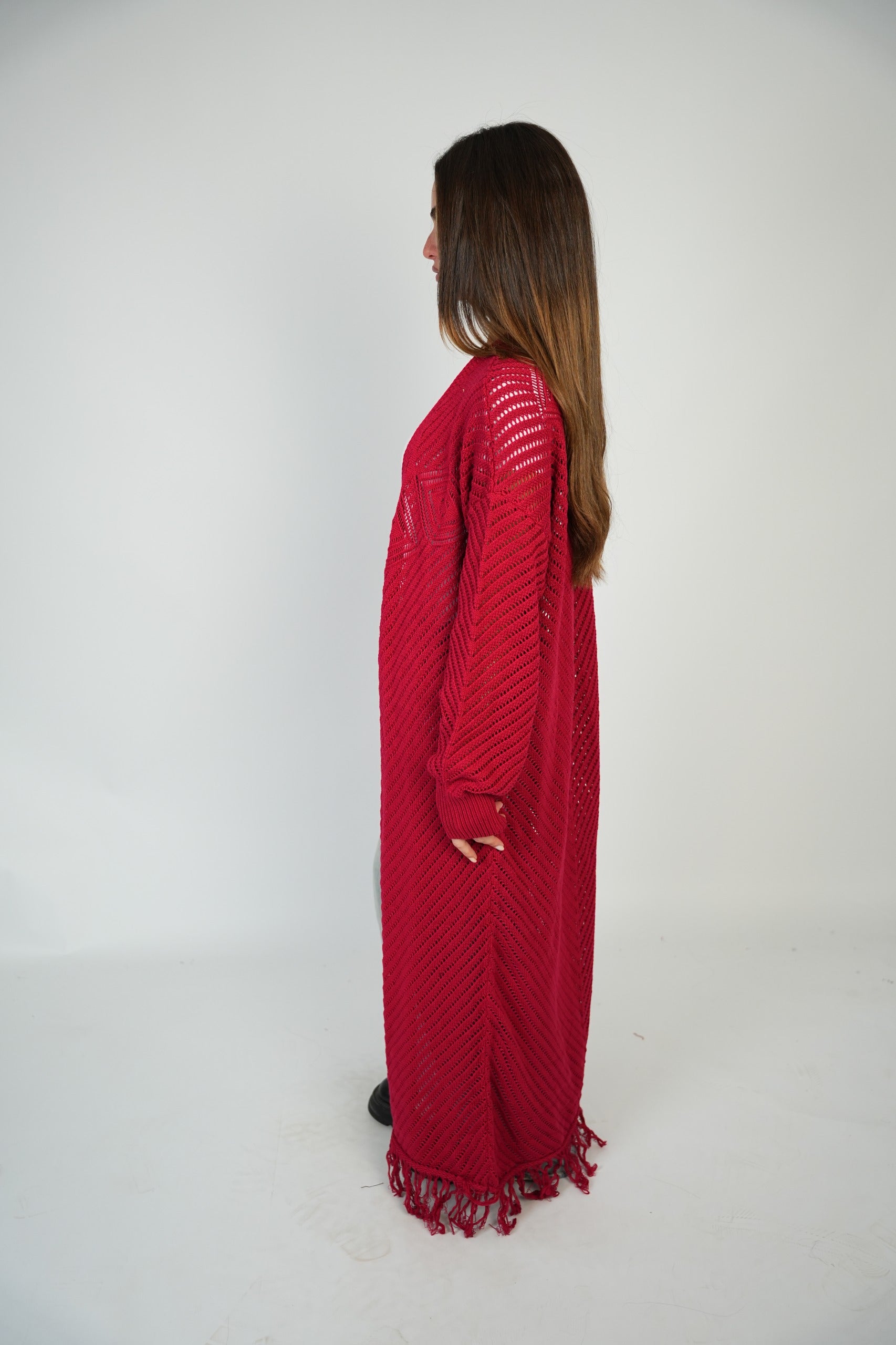 Red Mesh Maxi Cardigan