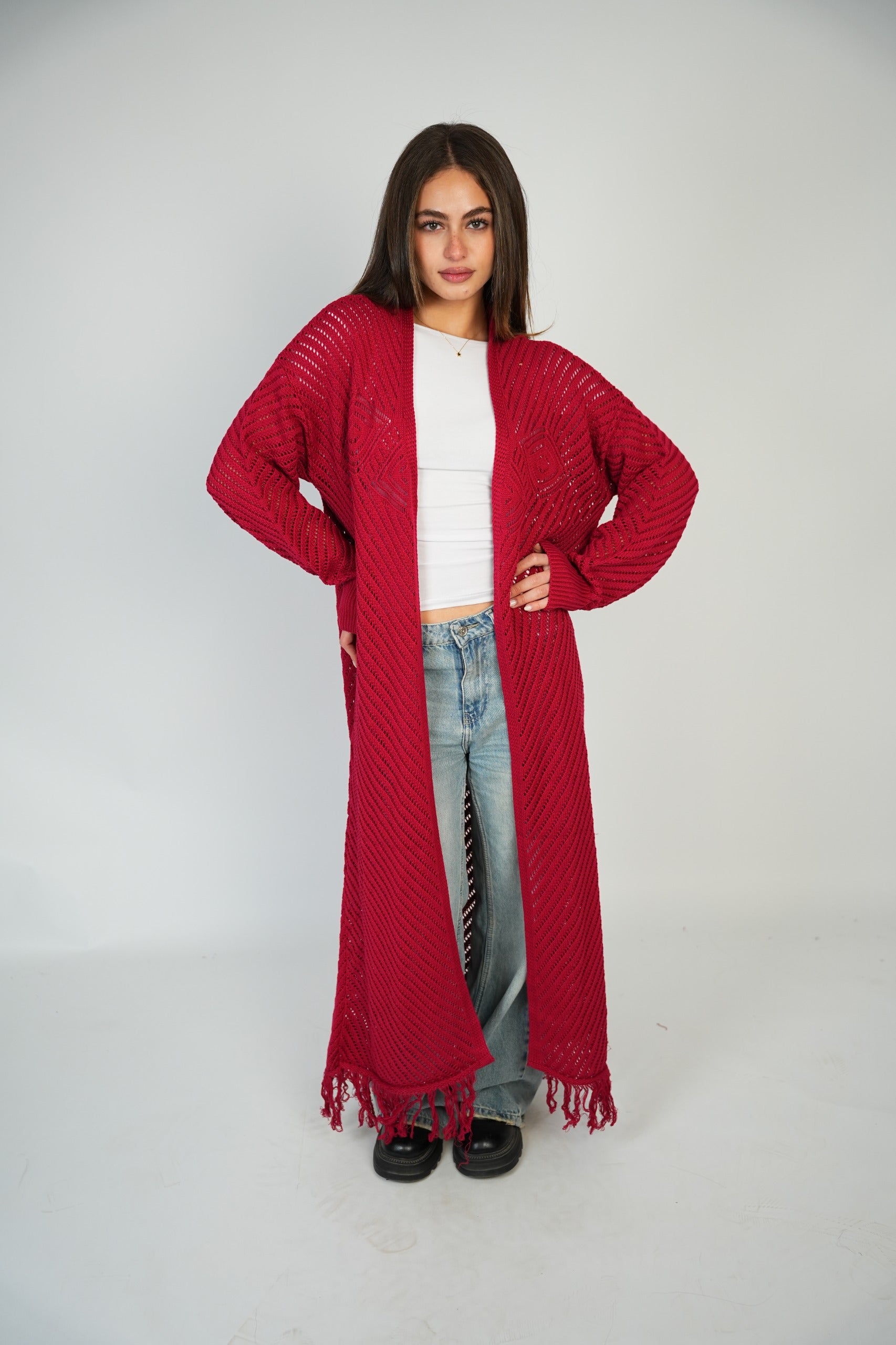 Red Mesh Maxi Cardigan