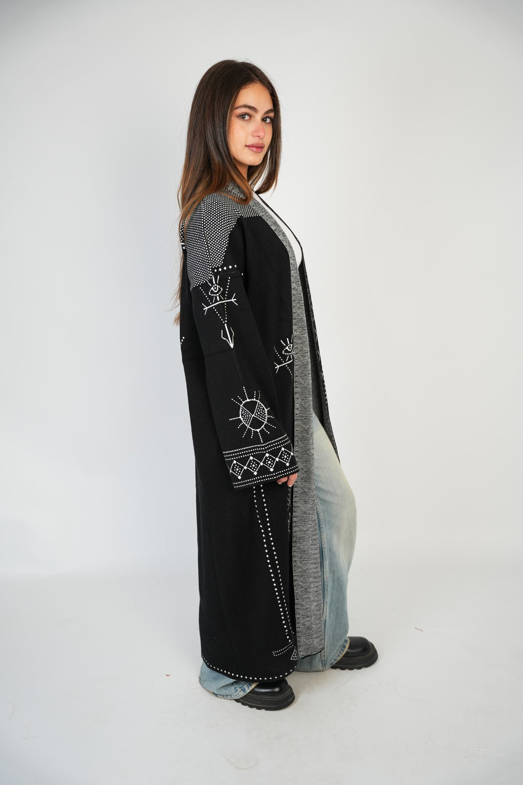 Long Pattern Cardigan – Black