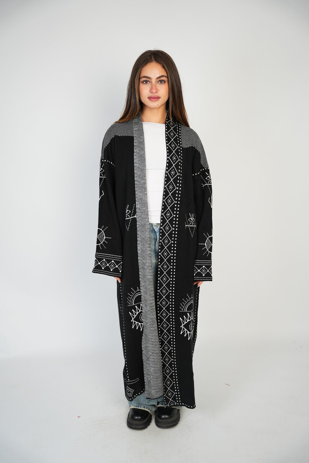 Long Pattern Cardigan – Black