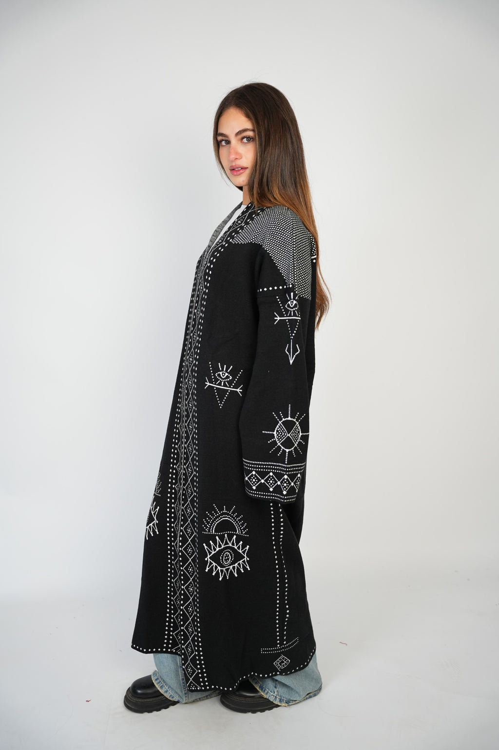 Long Pattern Cardigan – Black