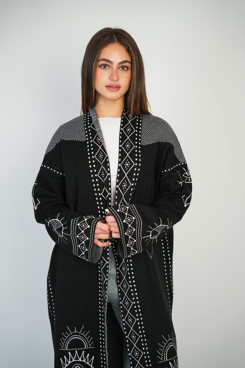 Long Pattern Cardigan – Black