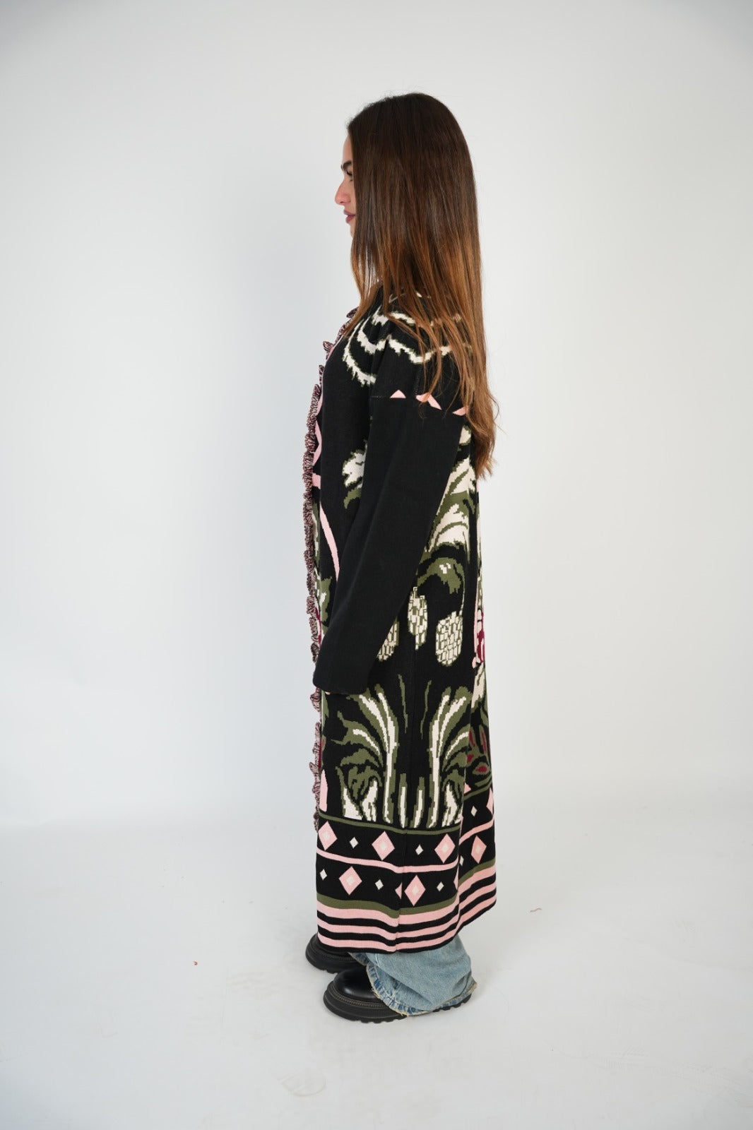 BOHO FRINGE LONG CARDIGAN / PINK