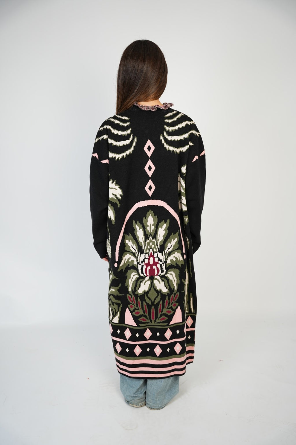 BOHO FRINGE LONG CARDIGAN / PINK