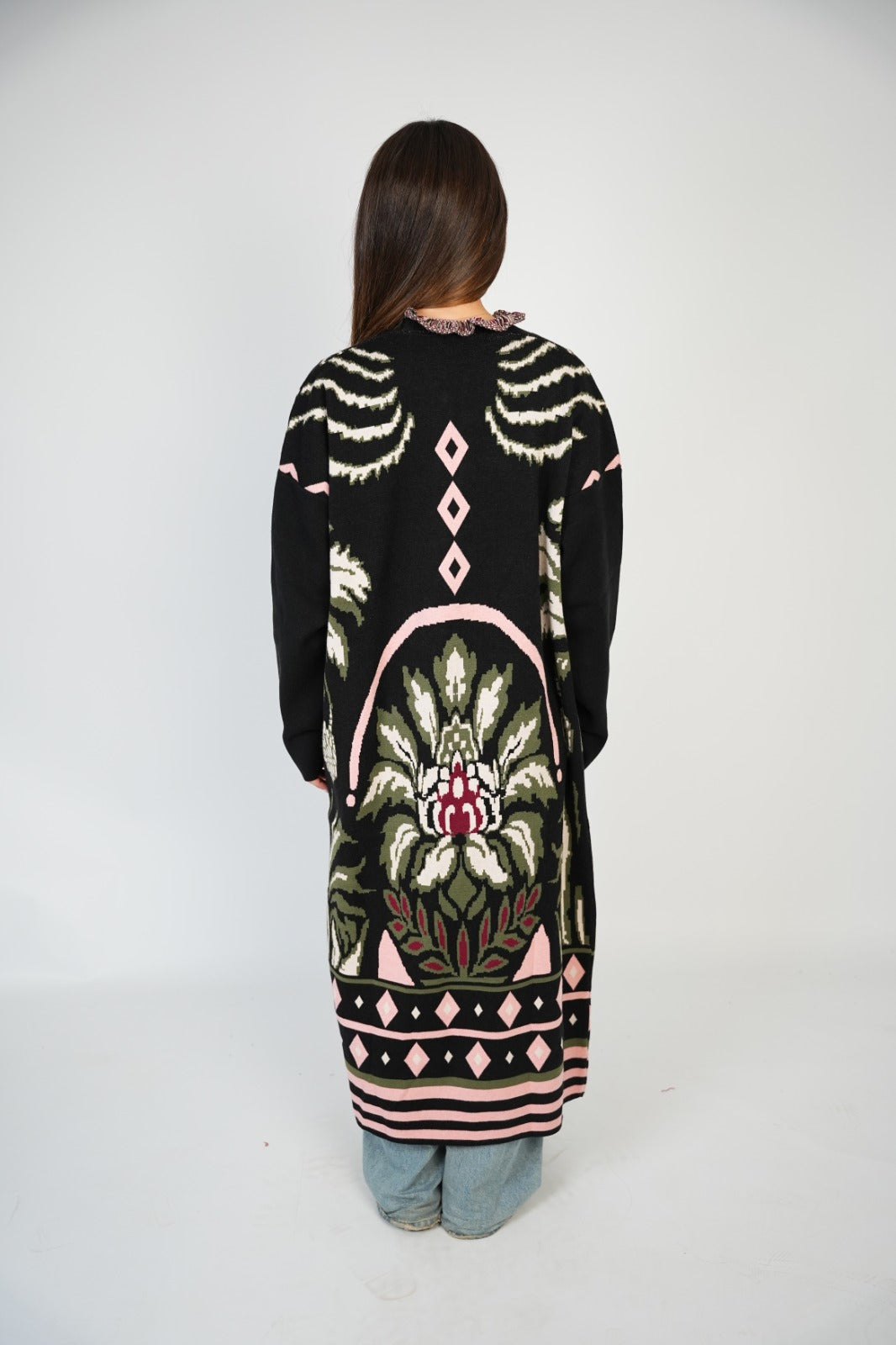 BOHO FRINGE LONG CARDIGAN / PINK