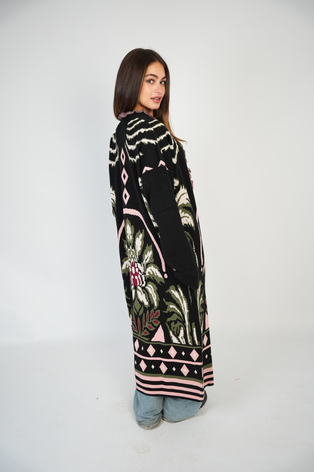 BOHO FRINGE LONG CARDIGAN / PINK