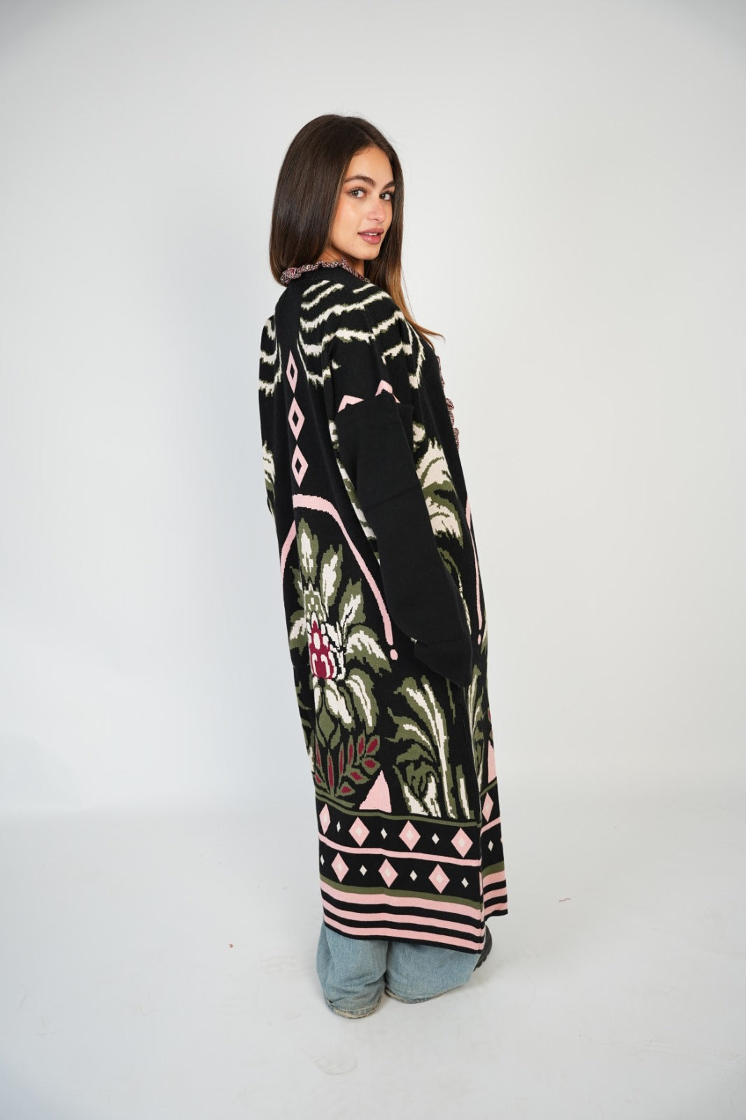 BOHO FRINGE LONG CARDIGAN / PINK