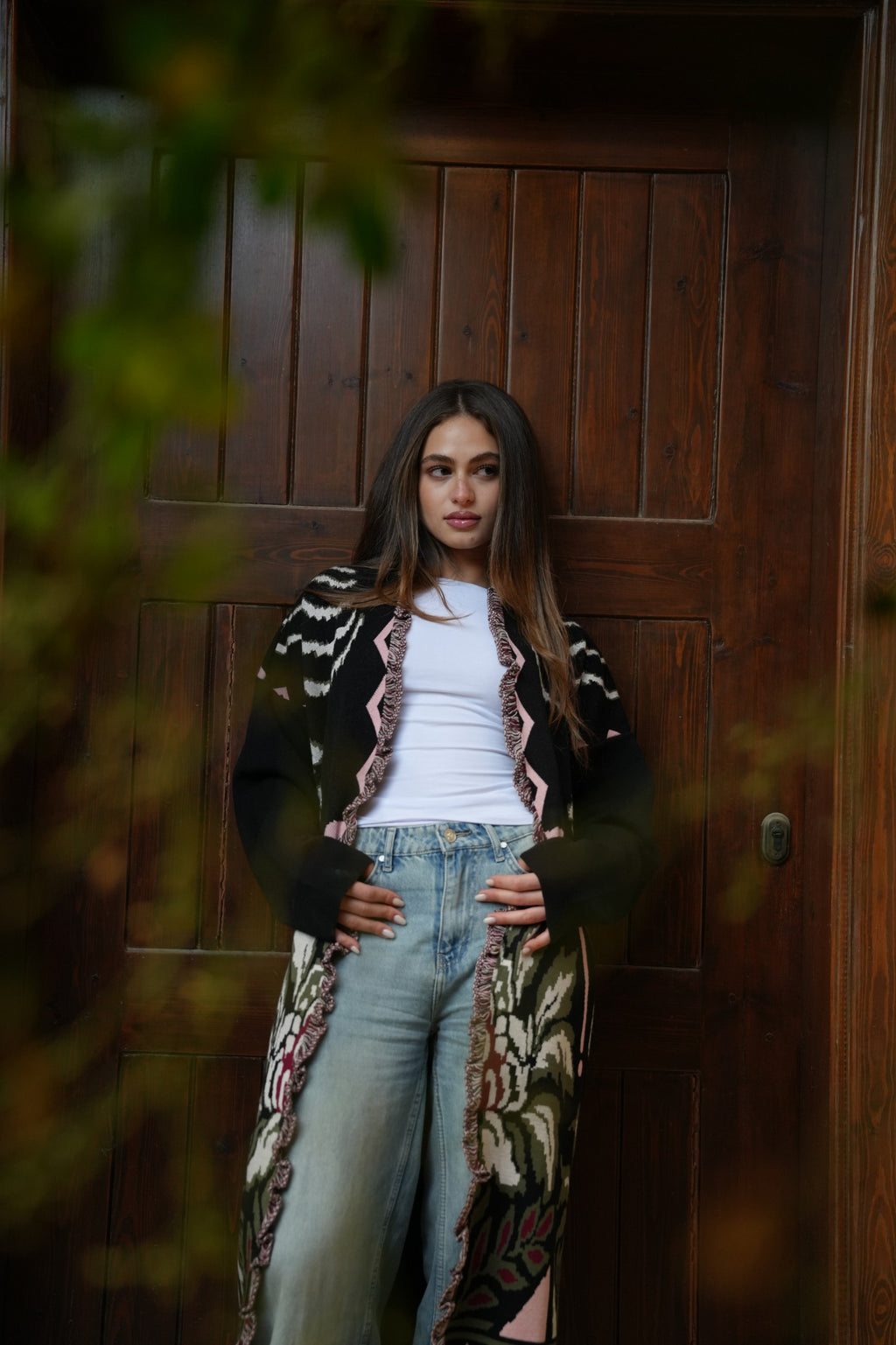 BOHO FRINGE LONG CARDIGAN / PINK