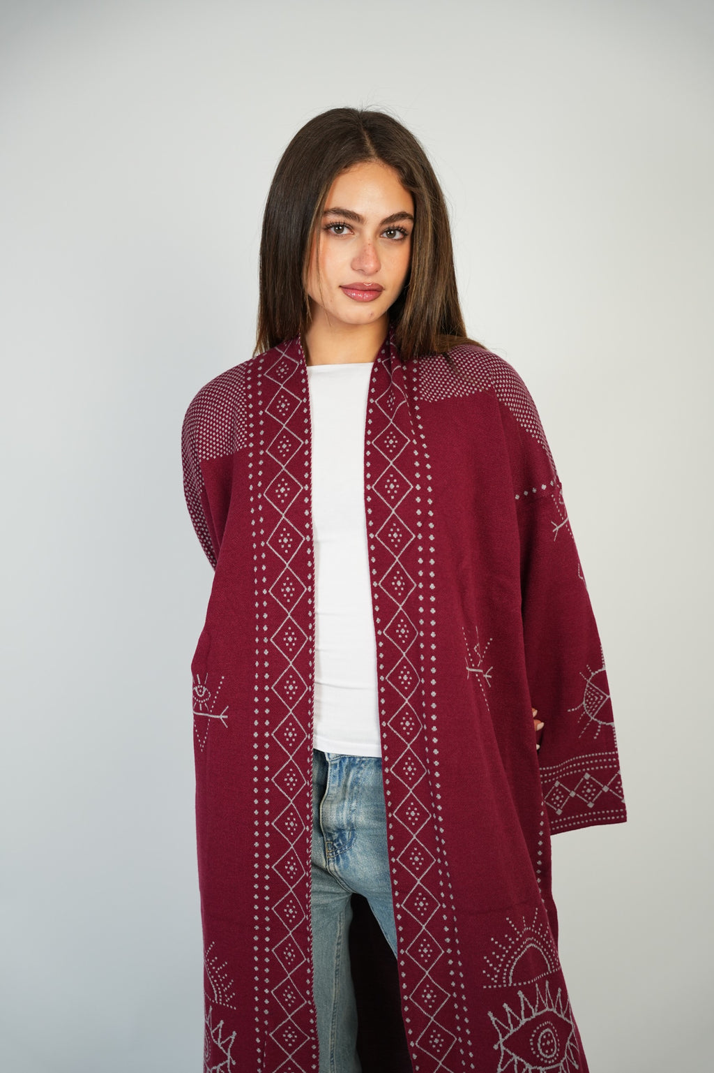 Long Pattern Cardigan – Burgundy