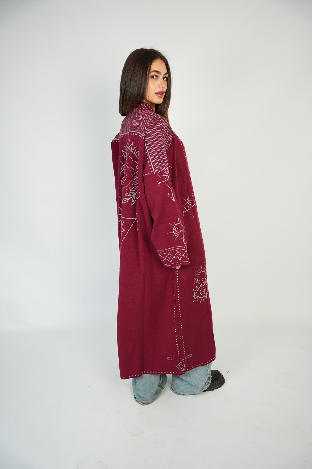 Long Pattern Cardigan – Burgundy