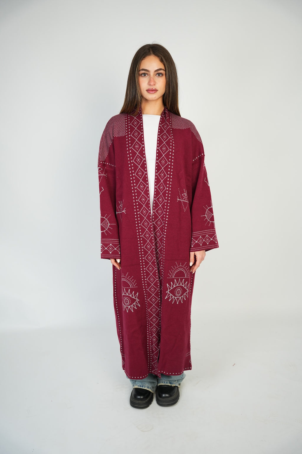 Long Pattern Cardigan – Burgundy