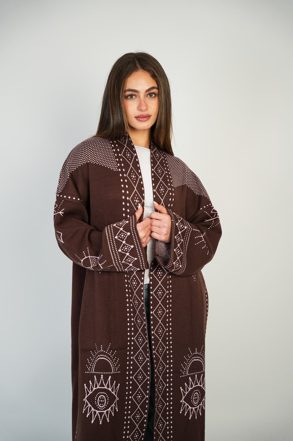 Long Pattern Cardigan – Brown