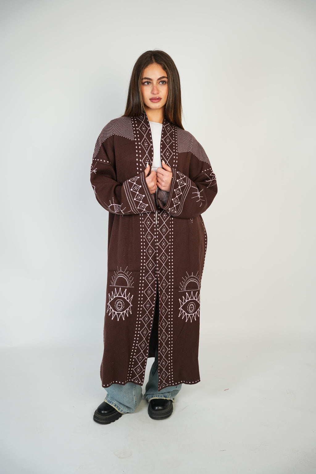 Long Pattern Cardigan – Brown