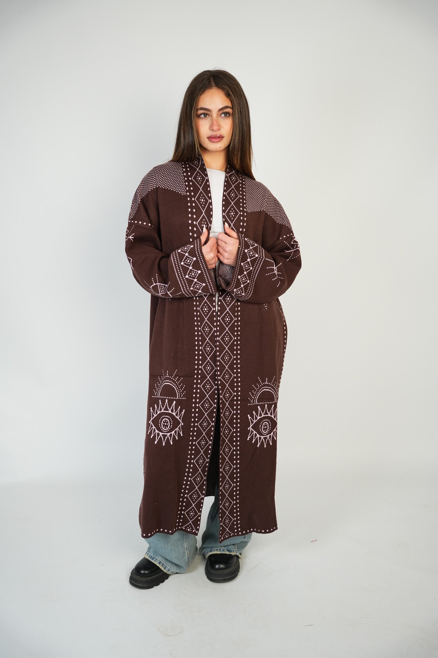 Long Pattern Cardigan – Brown